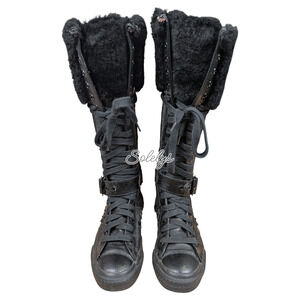 Converse 2006 Vintage Star 70 XXHI Knee Hi Black Leather Sherpa Sneaker Boot 5.5